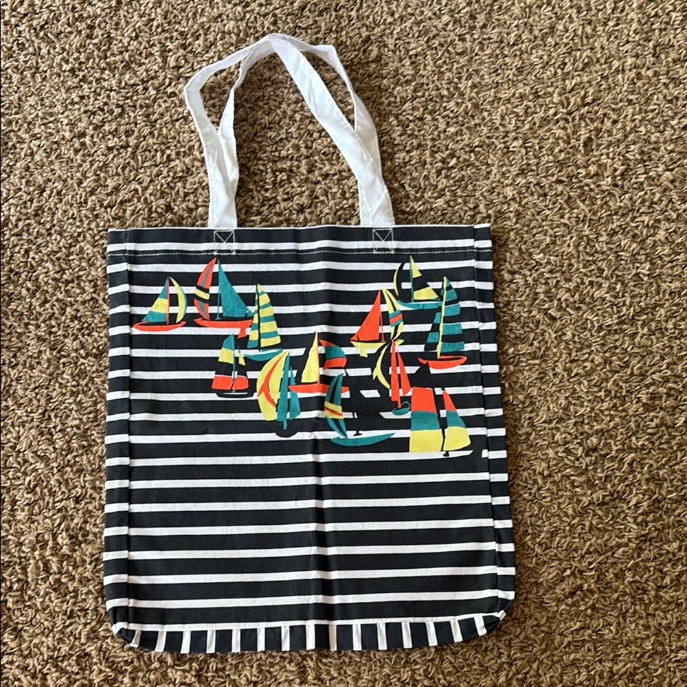 New Petit Bateau Striped Cotton Tote Bag with Colorful Sailboat Design